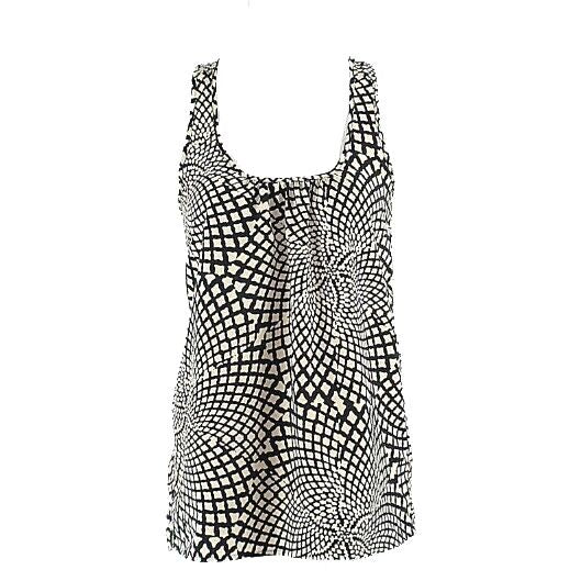 Cynthia Steffe Sz XS Black Tan Scoop Neck Zip Back Polyester Hi Lo Top