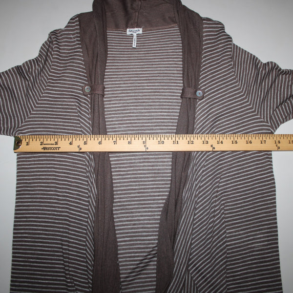 Splendid Sz L Brown Gray Striped Asymmetrical Rayon Linen Poly Wrap Sweater