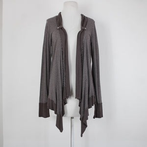 Splendid Sz L Brown Gray Striped Asymmetrical Rayon Linen Poly Wrap Sweater