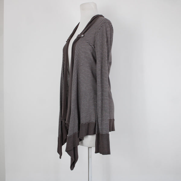 Splendid Sz L Brown Gray Striped Asymmetrical Rayon Linen Poly Wrap Sweater