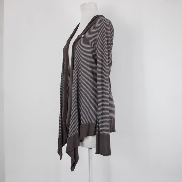 Splendid Sz L Brown Gray Striped Asymmetrical Rayon Linen Poly Wrap Sweater