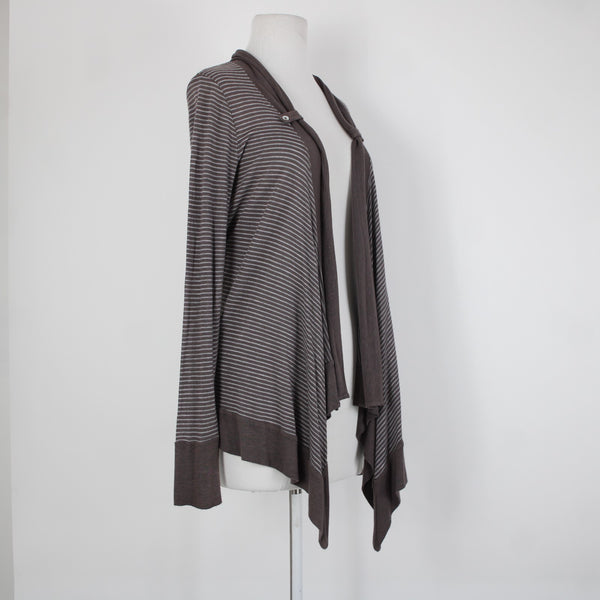 Splendid Sz L Brown Gray Striped Asymmetrical Rayon Linen Poly Wrap Sweater
