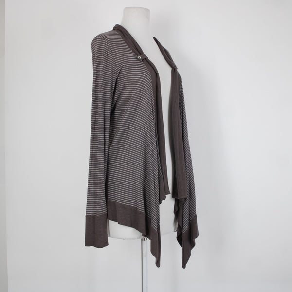Splendid Sz L Brown Gray Striped Asymmetrical Rayon Linen Poly Wrap Sweater