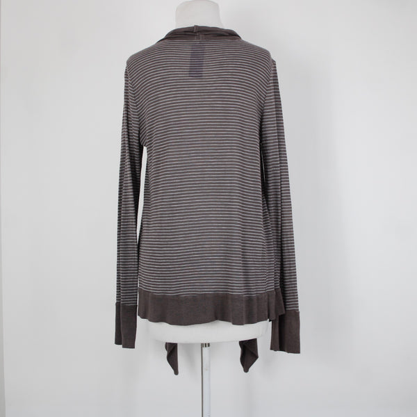 Splendid Sz L Brown Gray Striped Asymmetrical Rayon Linen Poly Wrap Sweater