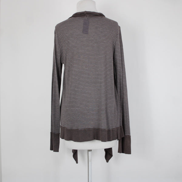 Splendid Sz L Brown Gray Striped Asymmetrical Rayon Linen Poly Wrap Sweater
