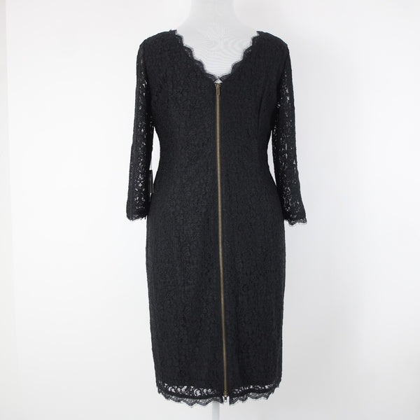 Adrianna Papell NEW $188 Sz 20W Black Lace Lined Viscose Nylon Knee Length Dress