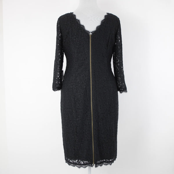 Adrianna Papell NEW $188 Sz 20W Black Lace Lined Viscose Nylon Knee Length Dress