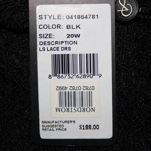 Adrianna Papell NEW $188 Sz 20W Black Lace Lined Viscose Nylon Knee Length Dress