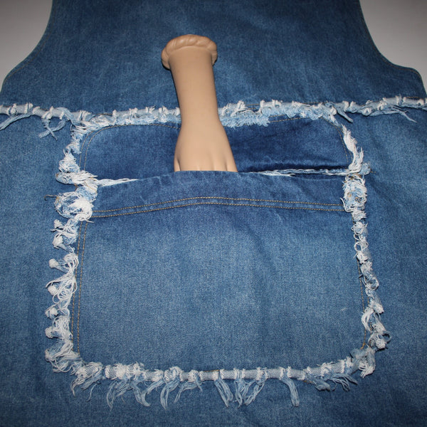 A Class Sz M Blue Denim Distressed Pockets Sleeveless 100% Cotton Vintage Vest