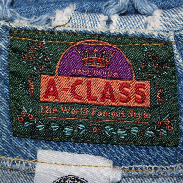 A Class Sz M Blue Denim Distressed Pockets Sleeveless 100% Cotton Vintage Vest