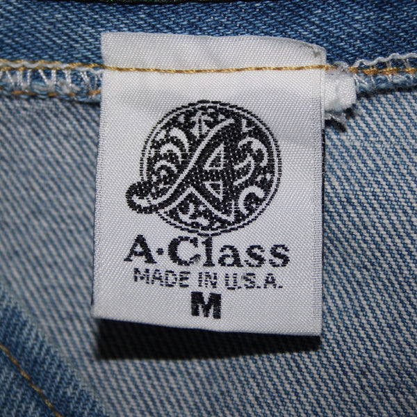 A Class Sz M Blue Denim Distressed Pockets Sleeveless 100% Cotton Vintage Vest