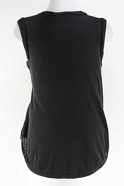 Ann Taylor LOFT Sz M Black Tan Cotton Woven Trim Sleeveless Top