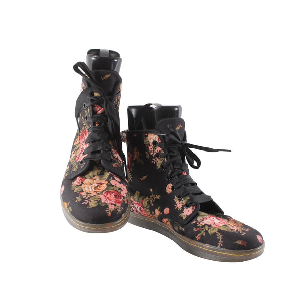 Dr Martens Boots Shoreditch Sz 9 Black Pink Multi Victorian Floral Canvas Boots