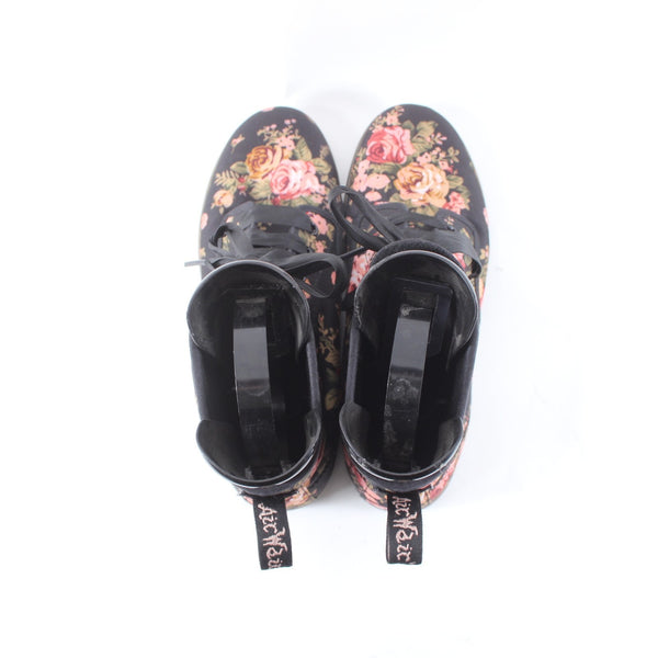 Dr Martens Boots Shoreditch Sz 9 Black Pink Multi Victorian Floral Canvas Boots