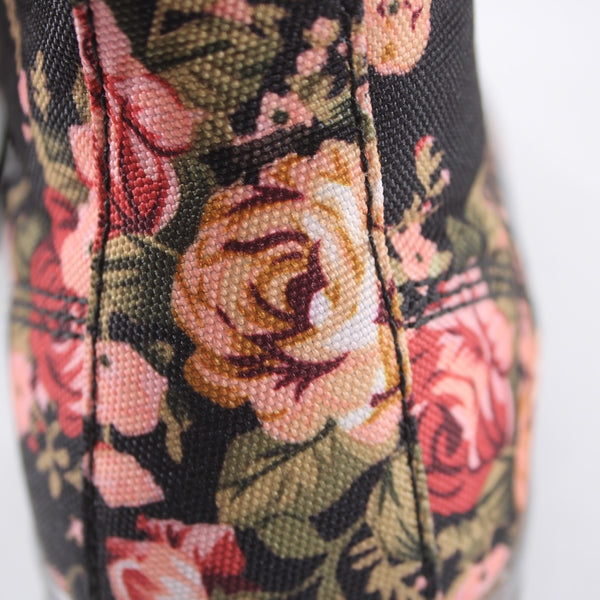 Dr Martens Boots Shoreditch Sz 9 Black Pink Multi Victorian Floral Canvas Boots
