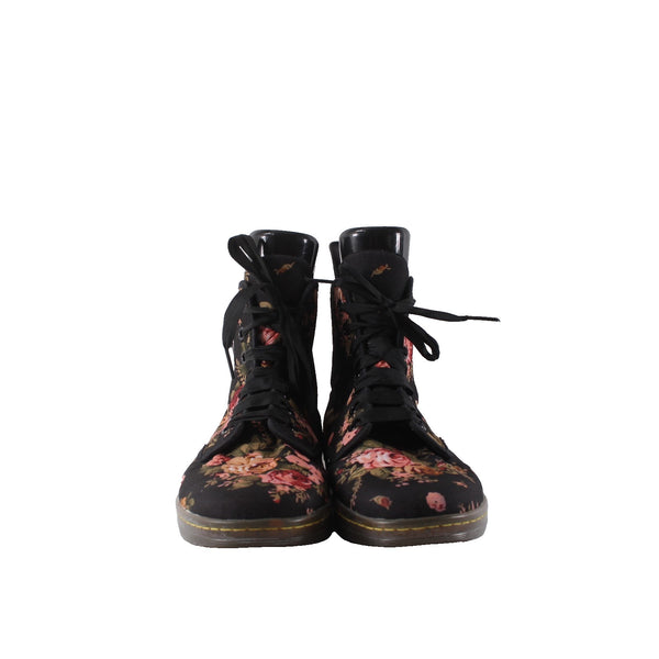 Dr Martens Boots Shoreditch Sz 9 Black Pink Multi Victorian Floral Canvas Boots