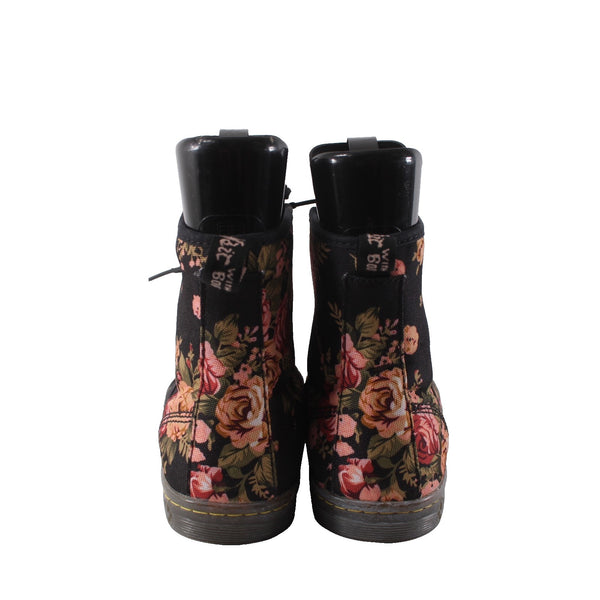 Dr Martens Boots Shoreditch Sz 9 Black Pink Multi Victorian Floral Canvas Boots