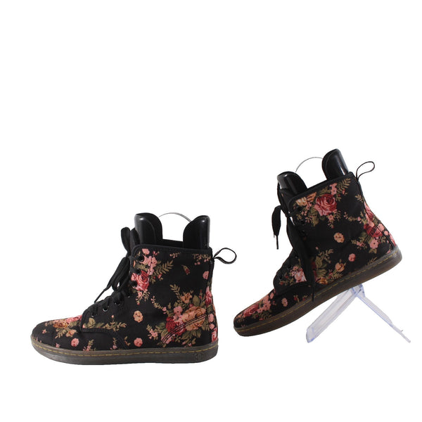 Dr Martens Boots Shoreditch Sz 9 Black Pink Multi Victorian Floral Canvas Boots