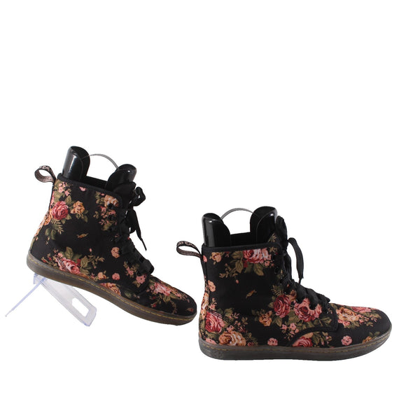 Dr Martens Boots Shoreditch Sz 9 Black Pink Multi Victorian Floral Canvas Boots