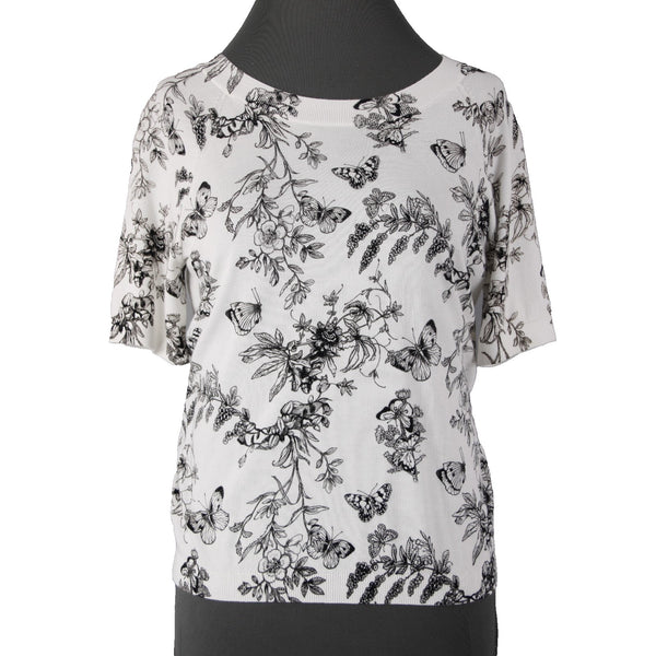 Talbots Top NEW $90 Sz PS White Black Butterflies  Short Sleeve Cotton Rayon Top