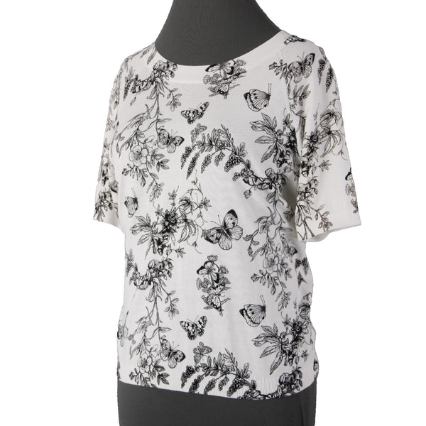 Talbots Top NEW $90 Sz PS White Black Butterflies  Short Sleeve Cotton Rayon Top
