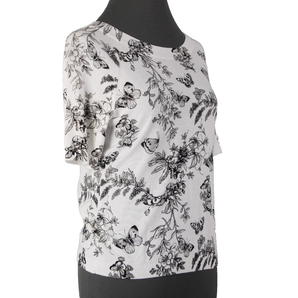 Talbots Top NEW $90 Sz PS White Black Butterflies  Short Sleeve Cotton Rayon Top