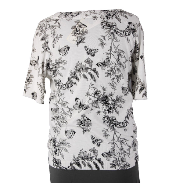 Talbots Top NEW $90 Sz PS White Black Butterflies  Short Sleeve Cotton Rayon Top