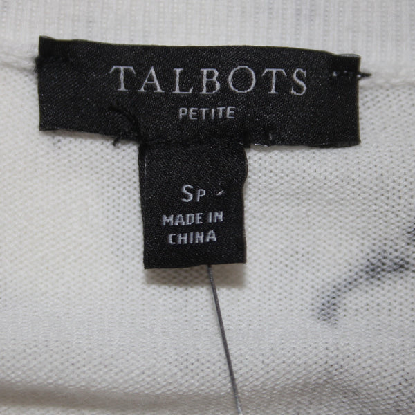 Talbots Top NEW $90 Sz PS White Black Butterflies  Short Sleeve Cotton Rayon Top