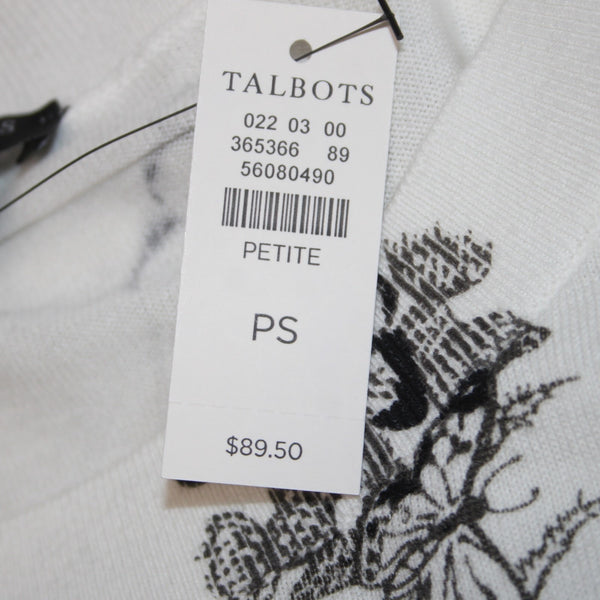 Talbots Top NEW $90 Sz PS White Black Butterflies  Short Sleeve Cotton Rayon Top