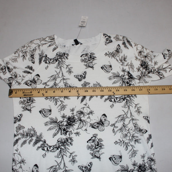 Talbots Top NEW $90 Sz PS White Black Butterflies  Short Sleeve Cotton Rayon Top