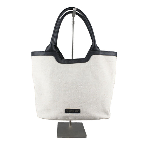 Rachel Zoe NEW $105 11 x 16 Beige Canvas Black Vegan Leather Tote  Purse