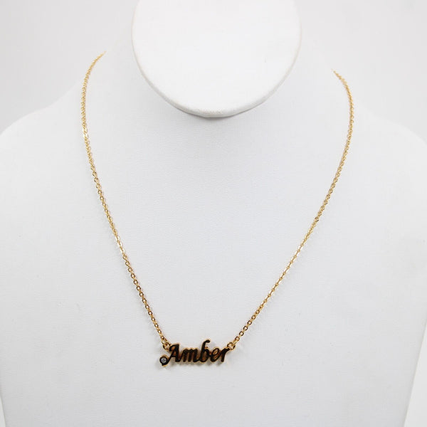 AMBER NEW Name Goldtone Rhinestone Accent 14.5" w 4.5 Multi Ring Ext Necklace