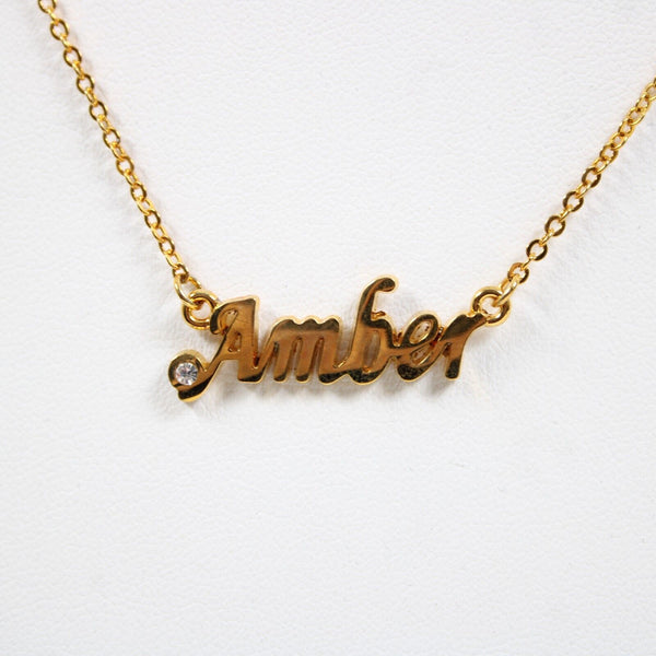AMBER NEW Name Goldtone Rhinestone Accent 14.5" w 4.5 Multi Ring Ext Necklace