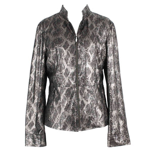 Chicos NEW $119 Sz 1 Black Silver Python Samaira 100% Polyester Jacket