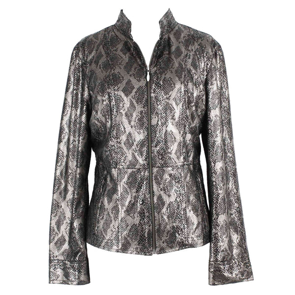 Chicos NEW $119 Sz 1 Black Silver Python Samaira 100% Polyester Jacket