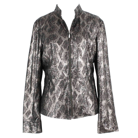 Chicos NEW $119 Sz 1 Black Silver Python Samaira 100% Polyester Jacket