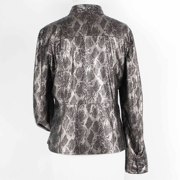 Chicos NEW $119 Sz 1 Black Silver Python Samaira 100% Polyester Jacket
