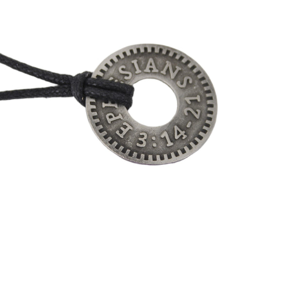Bible Verse Necklace Shields Of Strength Ephesians 3:14-21 Washer Necklace