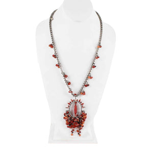 Chicos 25" Ext 4" Silverstone Red Beaded Statement Lobster Clasp Necklace