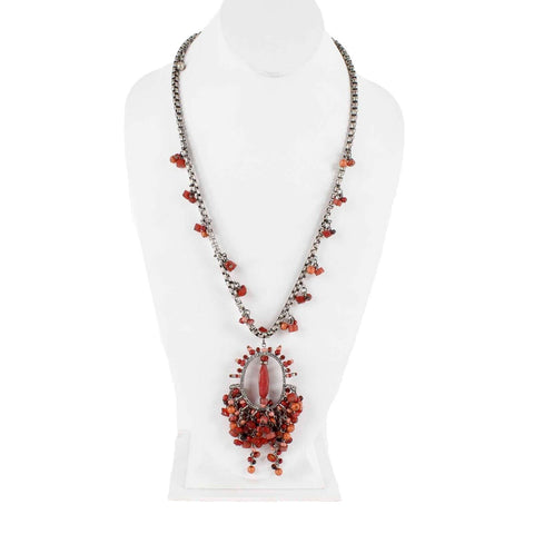Chicos 25" Ext 4" Silverstone Red Beaded Statement Lobster Clasp Necklace