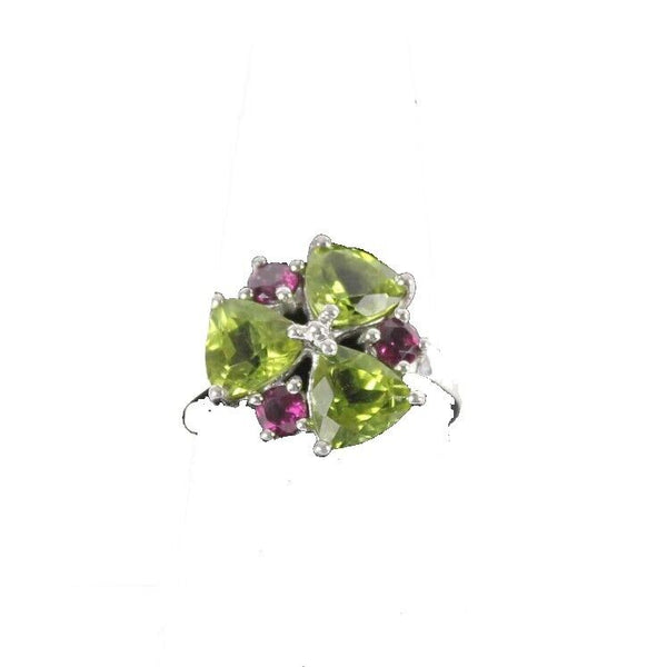 Peridot Amethyst Sz 9.25 Sterling Silver Green Purple Faceted Stones Ring