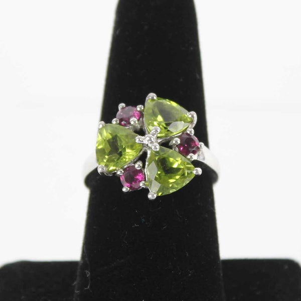 Peridot Amethyst Sz 9.25 Sterling Silver Green Purple Faceted Stones Ring