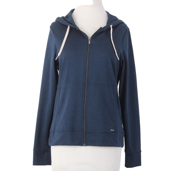 Glyder AW Jacket Sz S Navy Blue Zipper Pockets Hooded Polyester Elastane Jacket