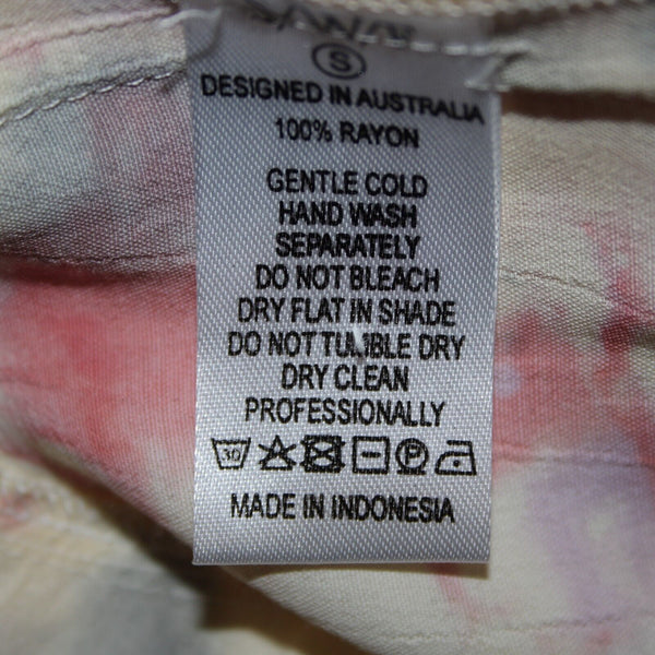S/W/F NEW Villa Sz S Cream Pink Multi Ruffles Dynamic Tye Dye 100% Rayon Dress