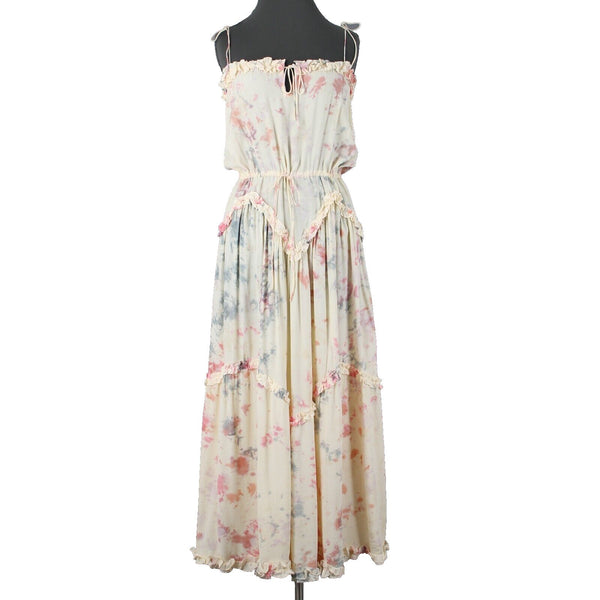 S/W/F NEW Villa Sz S Cream Pink Multi Ruffles Dynamic Tye Dye 100% Rayon Dress