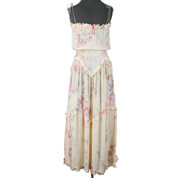 S/W/F NEW Villa Sz S Cream Pink Multi Ruffles Dynamic Tye Dye 100% Rayon Dress