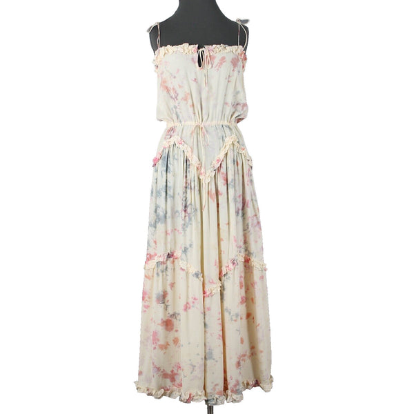 S/W/F NEW Villa Sz S Cream Pink Multi Ruffles Dynamic Tye Dye 100% Rayon Dress