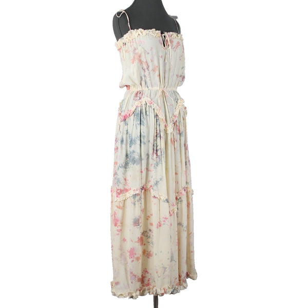 S/W/F NEW Villa Sz S Cream Pink Multi Ruffles Dynamic Tye Dye 100% Rayon Dress