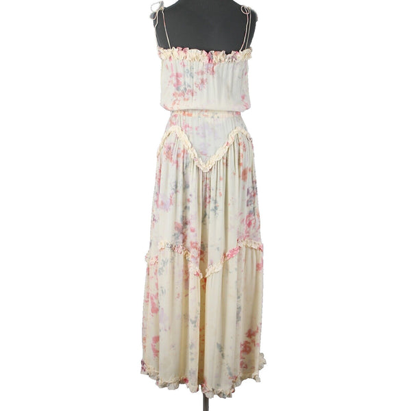 S/W/F NEW Villa Sz S Cream Pink Multi Ruffles Dynamic Tye Dye 100% Rayon Dress