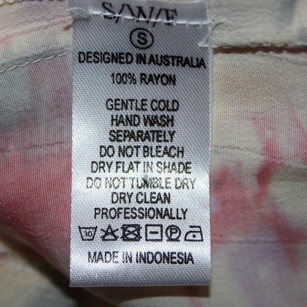 S/W/F NEW Villa Sz S Cream Pink Multi Ruffles Dynamic Tye Dye 100% Rayon Dress